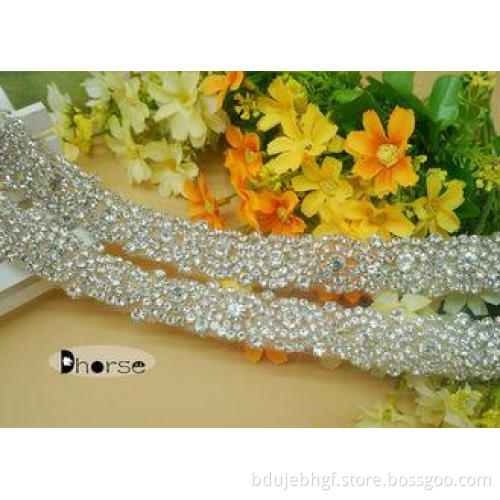 Custom Silver Beaded Rhinestone Bridal Trim For Wedding Dre